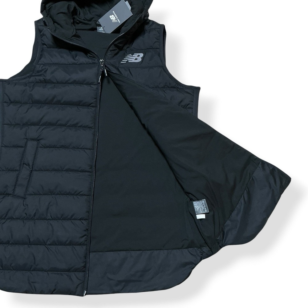 New Balance Puffer Vest Women Large Black Full Zip Hoodie Pockets NWT - Picture 7 of 16